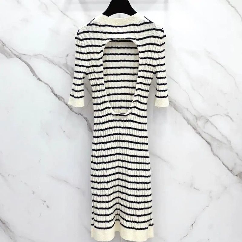 Chanel Chanel Striped Wool Blend Short Sleeve Dress 0089 Size S / US 4 / IT 40 - 2 Thumbnail