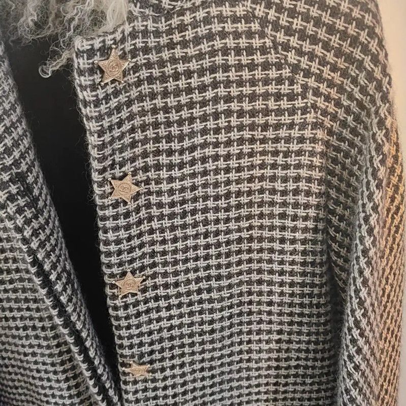 Chanel Chanel Black Wool Logo Plaid Mid-Length Coat 0089 Size M / US 6-8 / IT 42-44 - 3 Thumbnail