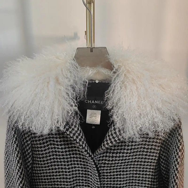 Chanel Chanel Black Wool Logo Plaid Mid-Length Coat 0089 Size M / US 6-8 / IT 42-44 - 2 Thumbnail