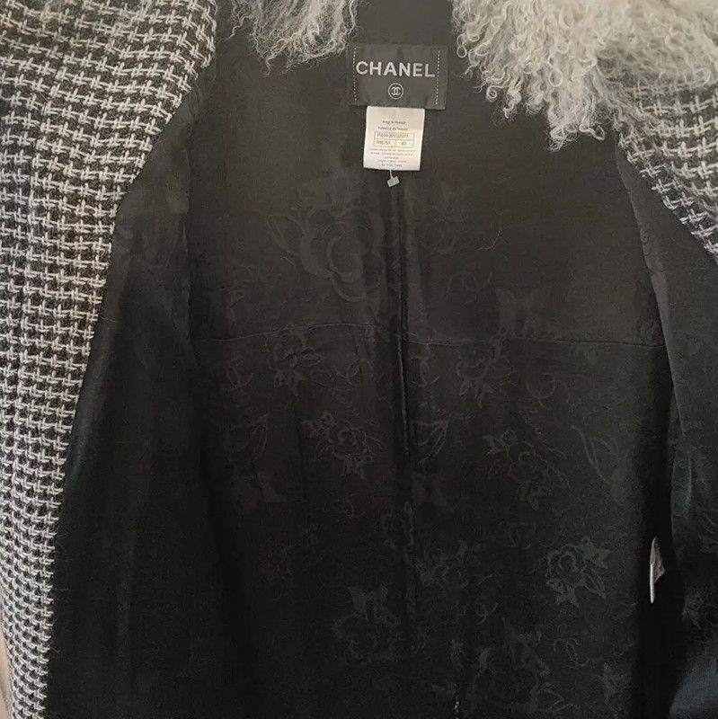 Chanel Chanel Black Wool Logo Plaid Mid-Length Coat 0089 Size M / US 6-8 / IT 42-44 - 5 Thumbnail