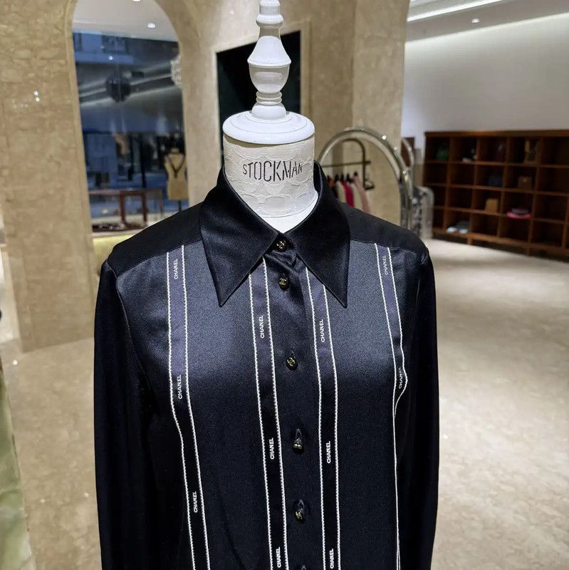 Chanel Chanel Black Silk Long Sleeve Logo Top 0089 Size S / US 4 / IT 40 - 10 Thumbnail