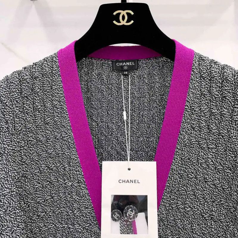 Chanel Chanel Gray Long Sleeve Cardigan with Pink Trim 0089 Size L / US 10 / IT 46 - 3 Thumbnail