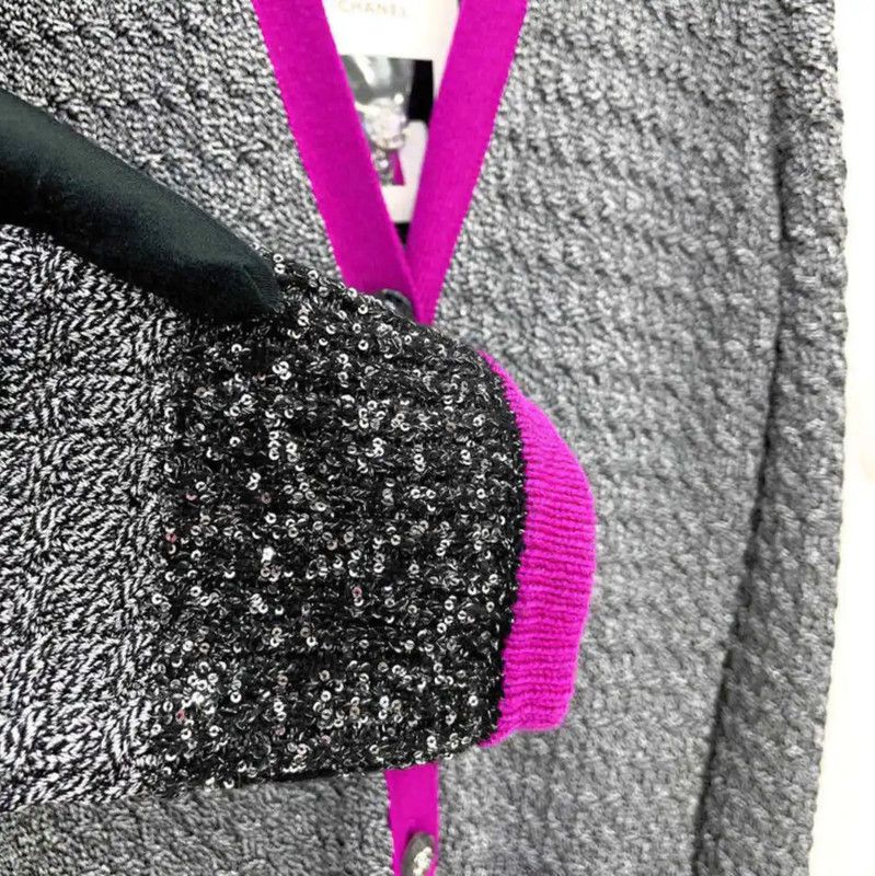 Chanel Chanel Gray Long Sleeve Cardigan with Pink Trim 0089 Size L / US 10 / IT 46 - 6 Thumbnail