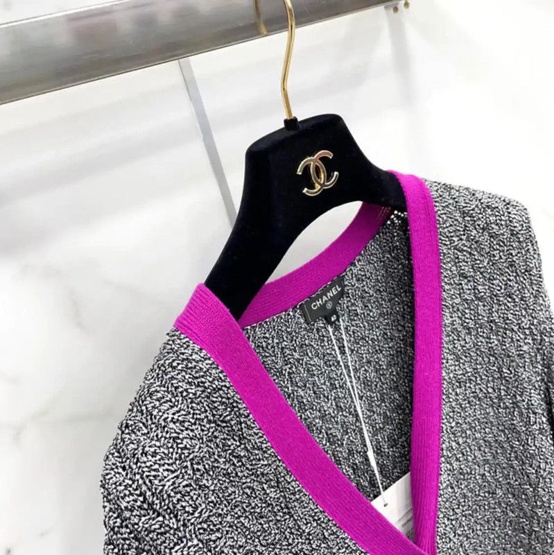 Chanel Chanel Gray Long Sleeve Cardigan with Pink Trim 0089 Size L / US 10 / IT 46 - 7 Thumbnail