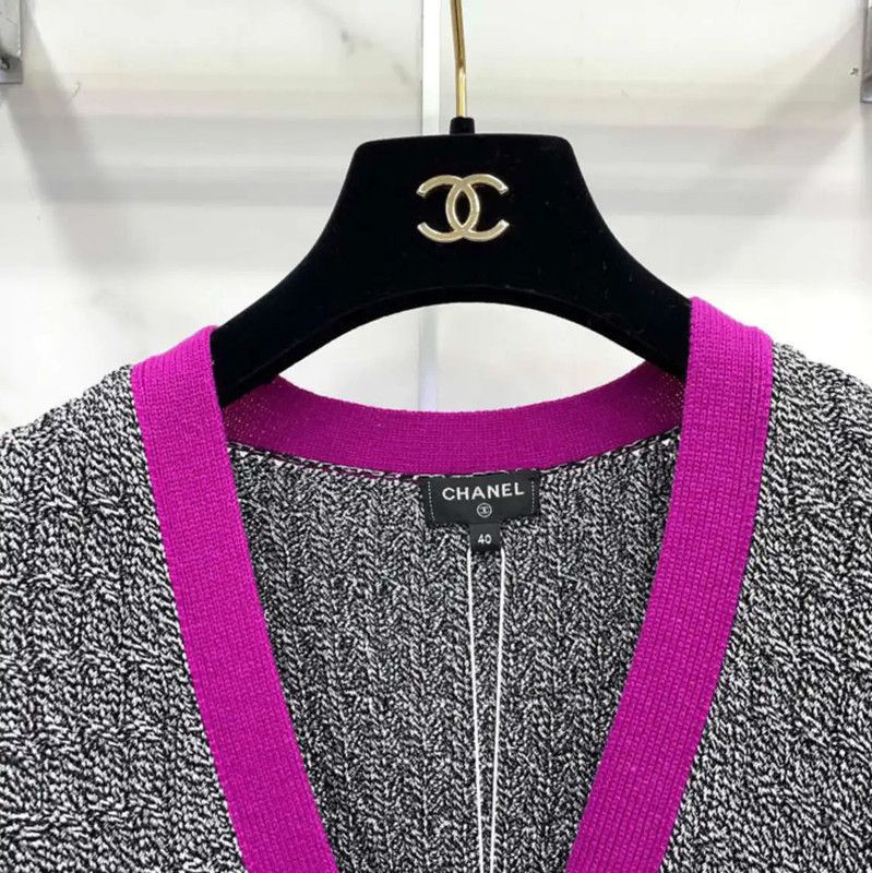 Chanel Chanel Gray Long Sleeve Cardigan with Pink Trim 0089 Size L / US 10 / IT 46 - 3 Thumbnail