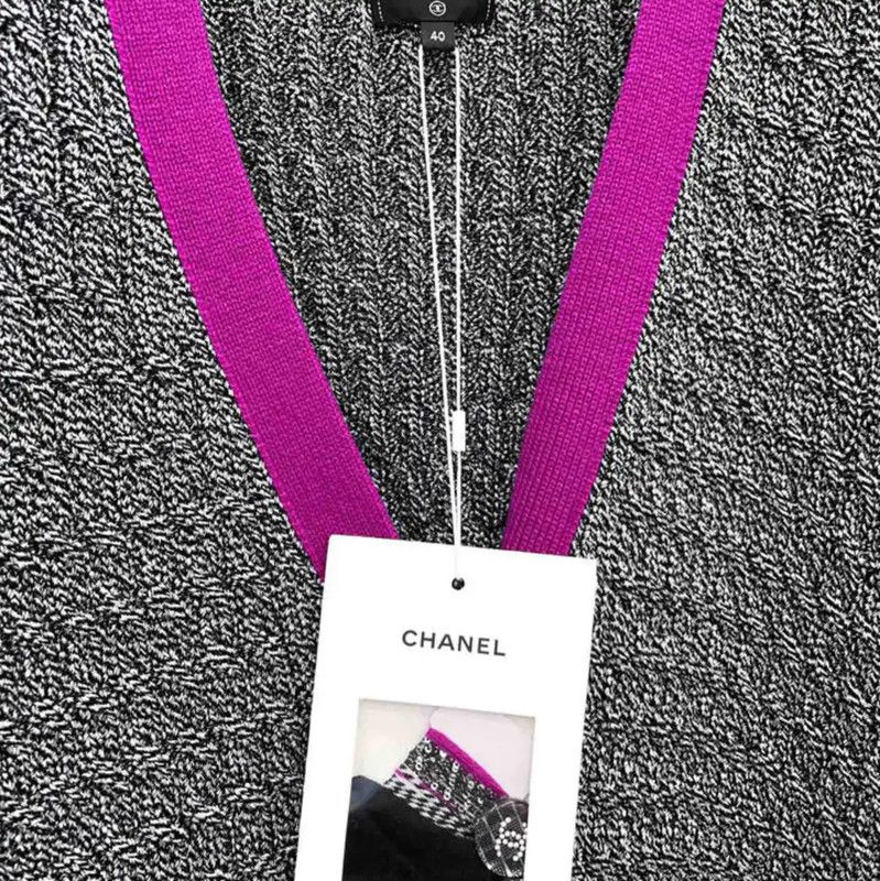 Chanel Chanel Gray Long Sleeve Cardigan with Pink Trim 0089 Size L / US 10 / IT 46 - 4 Thumbnail