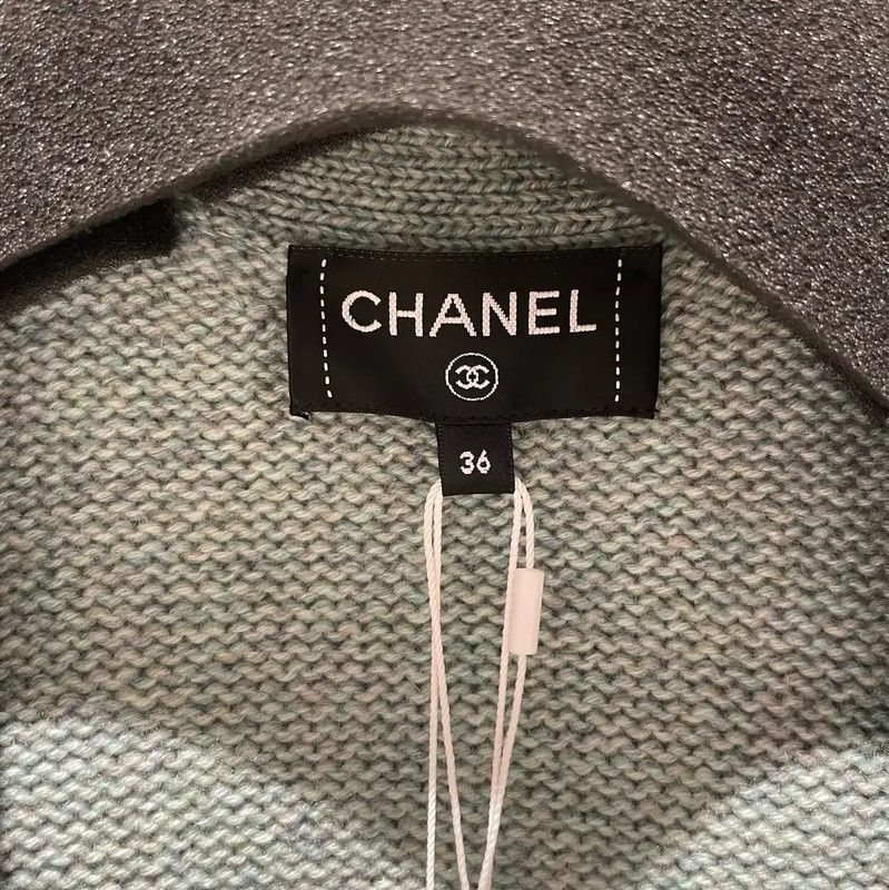 Chanel Chanel Green Cashmere Cardigan with Stripes 0089 Size S / US 4 / IT 40 - 3 Thumbnail