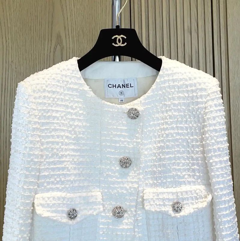 Chanel Chanel White Cotton Blend Women's Jacket 0089 Size S / US 4 / IT 40 - 3 Thumbnail