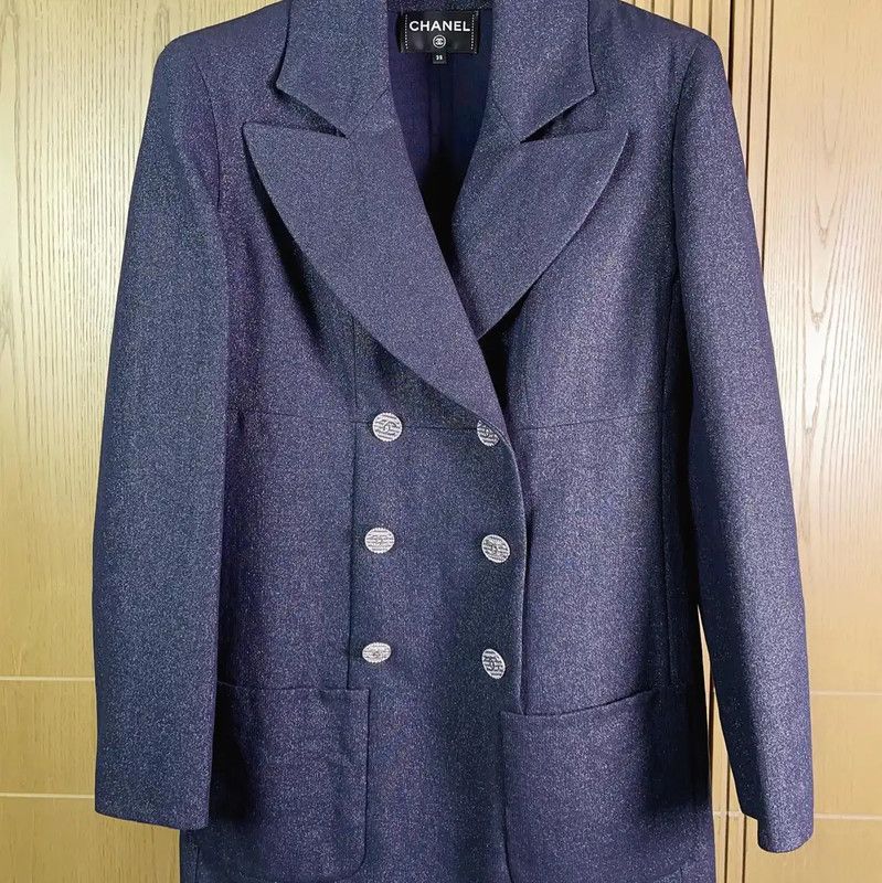 Chanel Chanel Wool Blend Long Sleeve Dress in Navy 0089 Size S / US 4 / IT 40 - 4 Thumbnail