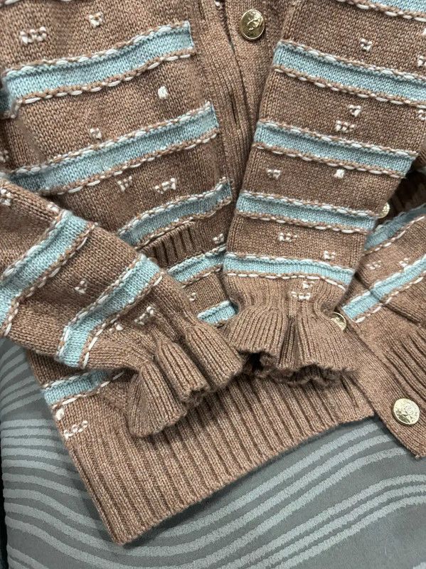 Chanel Chanel Brown Wool Cardigan with Striped Design 0089 Size S / US 4 / IT 40 - 6 Thumbnail