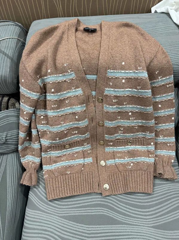 Chanel Chanel Brown Wool Cardigan with Striped Design 0089 Size S / US 4 / IT 40 - 5 Thumbnail