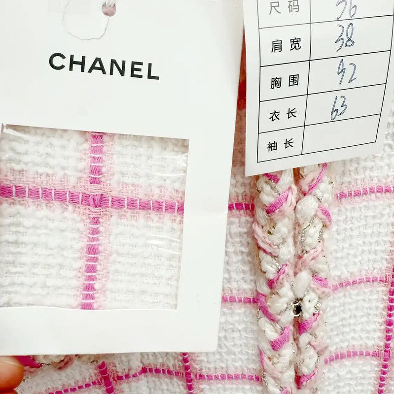 Chanel Chanel Pink Checked Women's Coat 0089 Size ONE SIZE - 3 Thumbnail