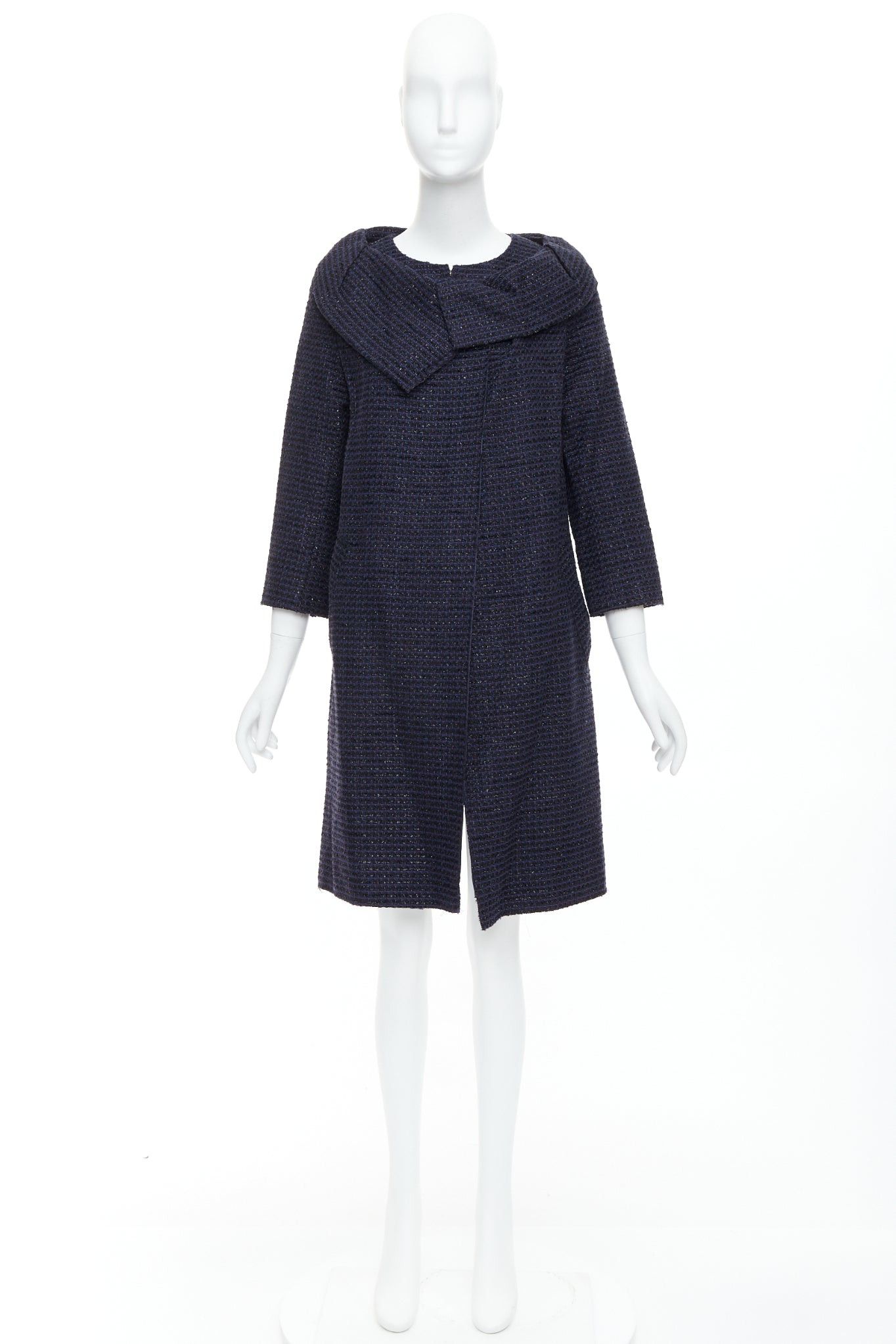 Roland Mouret ROLAND MOURET navy cotton blend tweed collar structural coat UK12 L Size M / US 6-8 / IT 42-44 - 10 Thumbnail