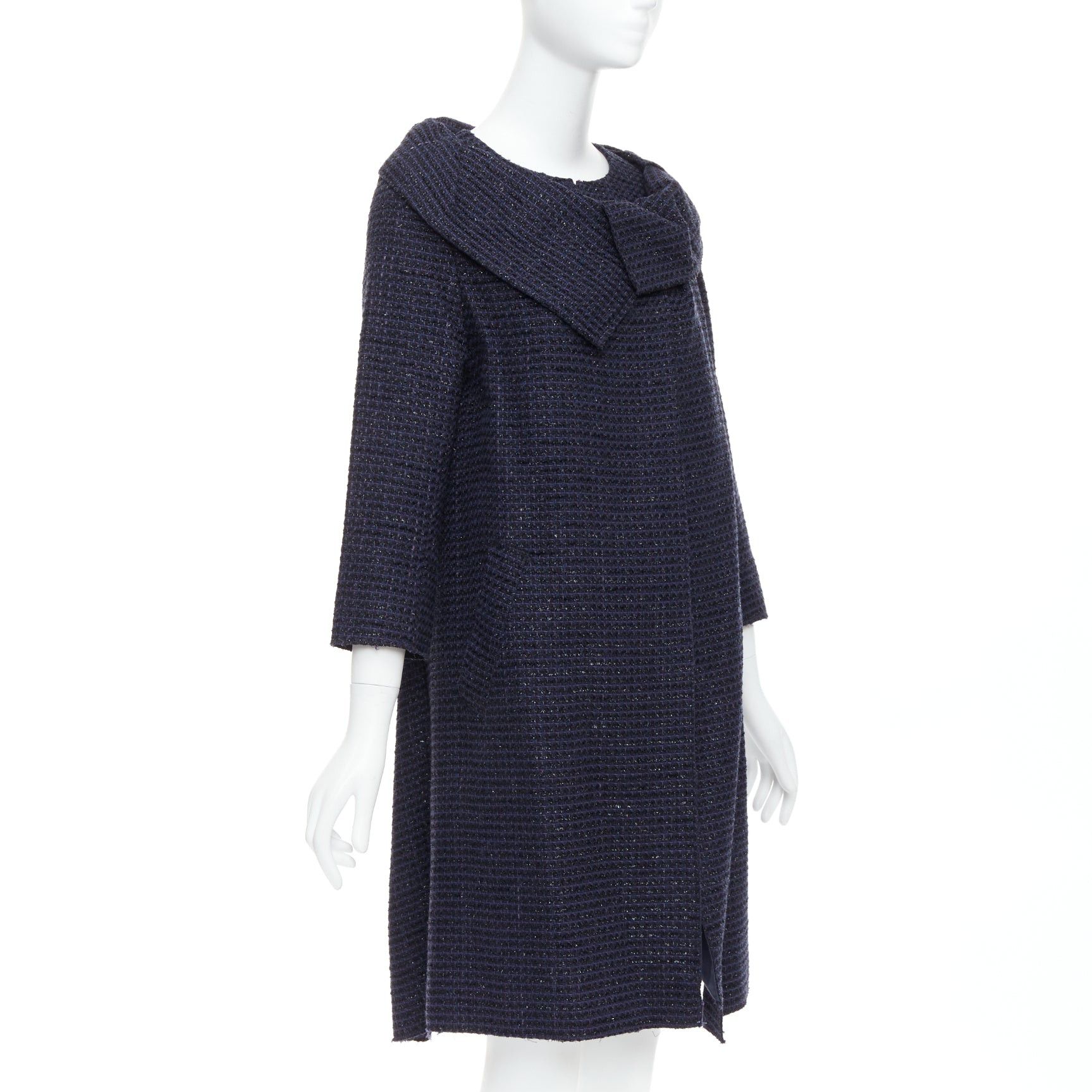 Roland Mouret ROLAND MOURET navy cotton blend tweed collar structural coat UK12 L Size M / US 6-8 / IT 42-44 - 4 Thumbnail
