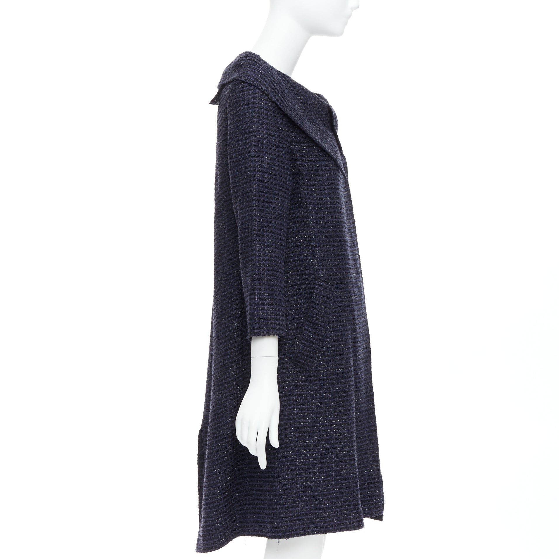 Roland Mouret ROLAND MOURET navy cotton blend tweed collar structural coat UK12 L Size M / US 6-8 / IT 42-44 - 5 Thumbnail