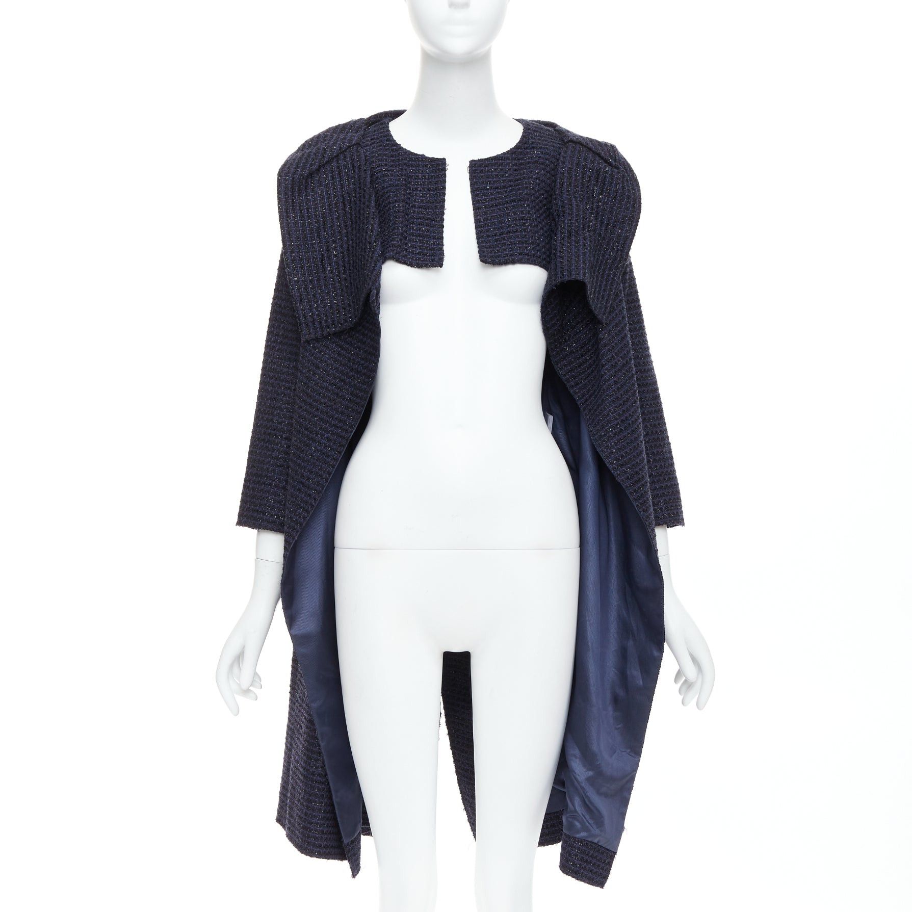 Roland Mouret ROLAND MOURET navy cotton blend tweed collar structural coat UK12 L Size M / US 6-8 / IT 42-44 - 3 Thumbnail