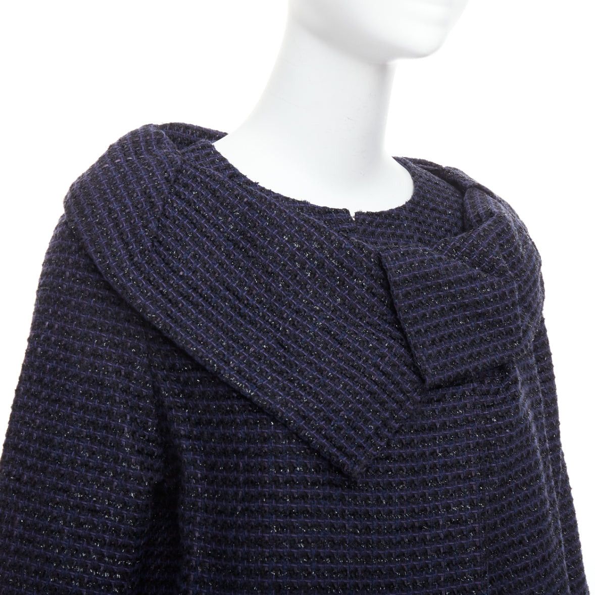Roland Mouret ROLAND MOURET navy cotton blend tweed collar structural coat UK12 L Size M / US 6-8 / IT 42-44 - 2 Thumbnail