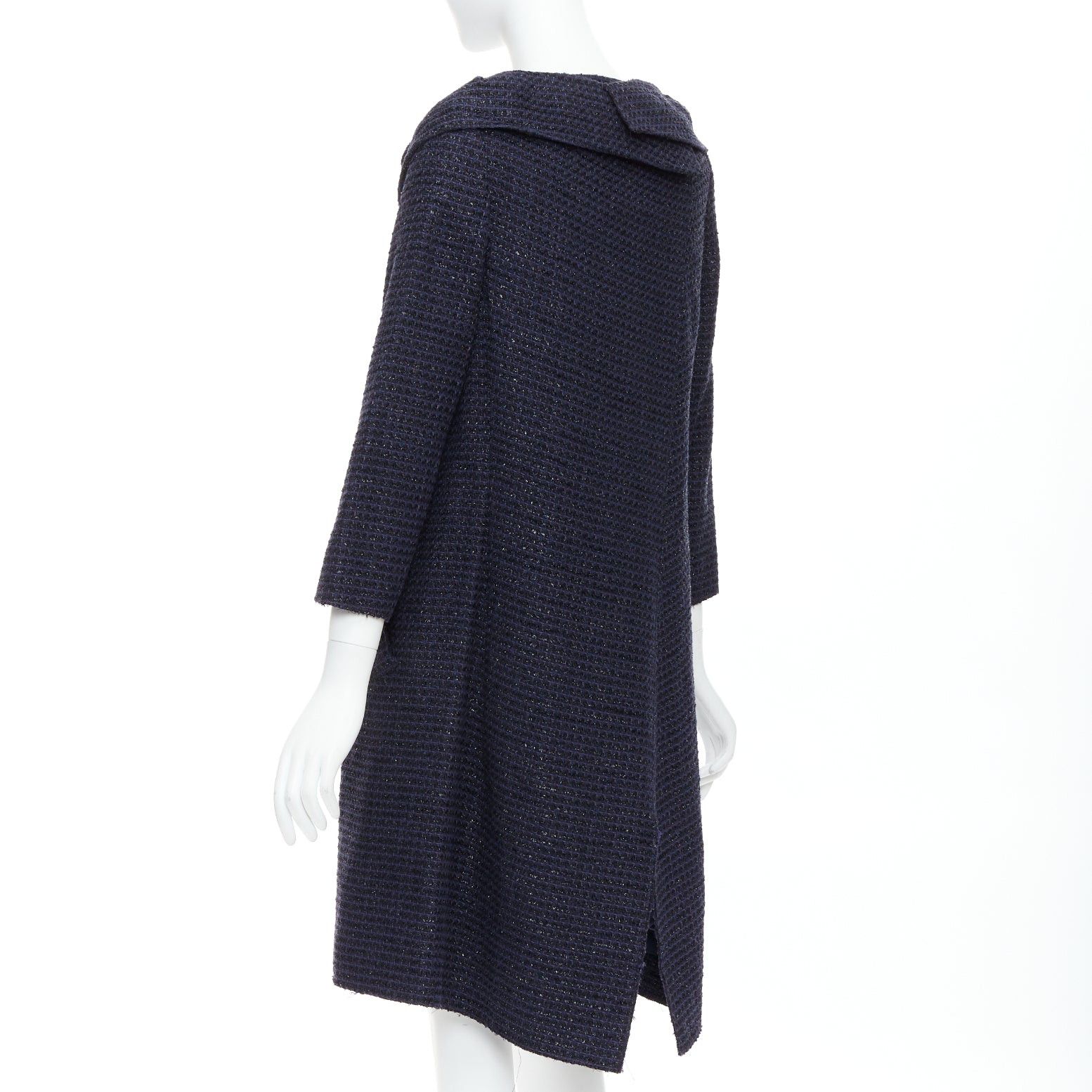 Roland Mouret ROLAND MOURET navy cotton blend tweed collar structural coat UK12 L Size M / US 6-8 / IT 42-44 - 7 Thumbnail