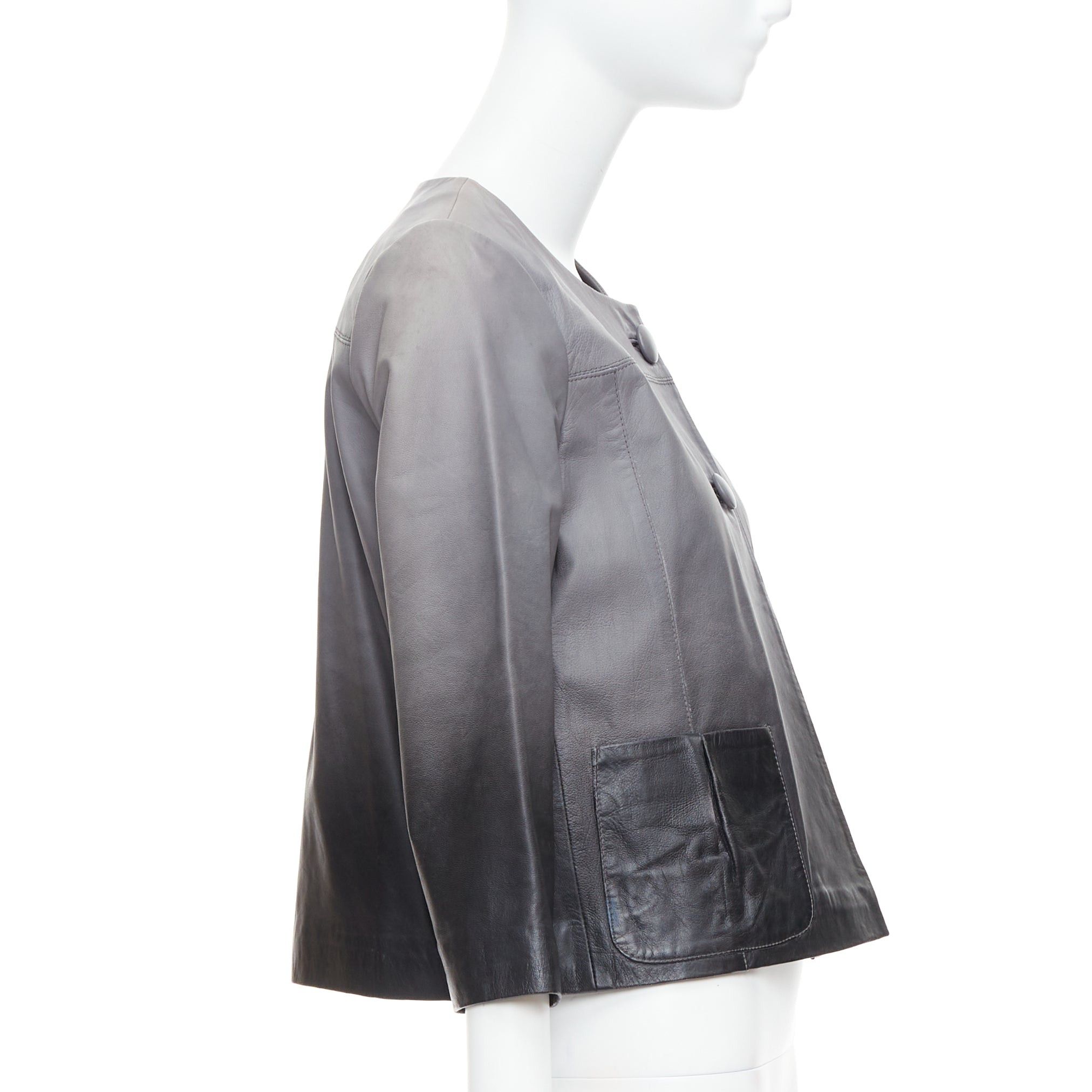 Maje MAJE Bokio grey black ombre lambskin leather flare jacket FR1 Size S / US 4 / IT 40 - 4 Thumbnail