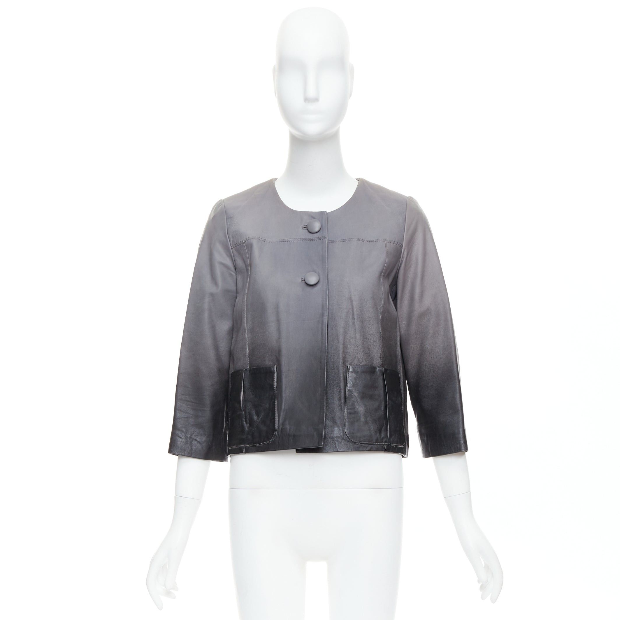 Maje MAJE Bokio grey black ombre lambskin leather flare jacket FR1 Size S / US 4 / IT 40 - 9 Thumbnail