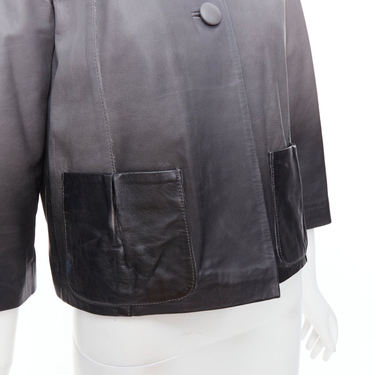 Maje MAJE Bokio grey black ombre lambskin leather flare jacket FR1 Size S / US 4 / IT 40 - 2 Thumbnail