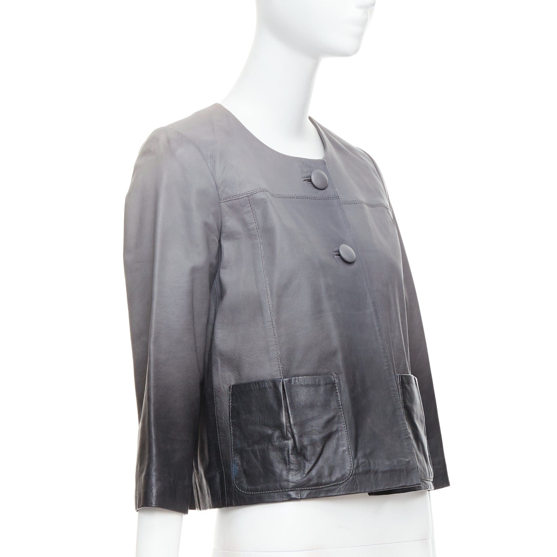 Maje MAJE Bokio grey black ombre lambskin leather flare jacket FR1 Size S / US 4 / IT 40 - 3 Thumbnail