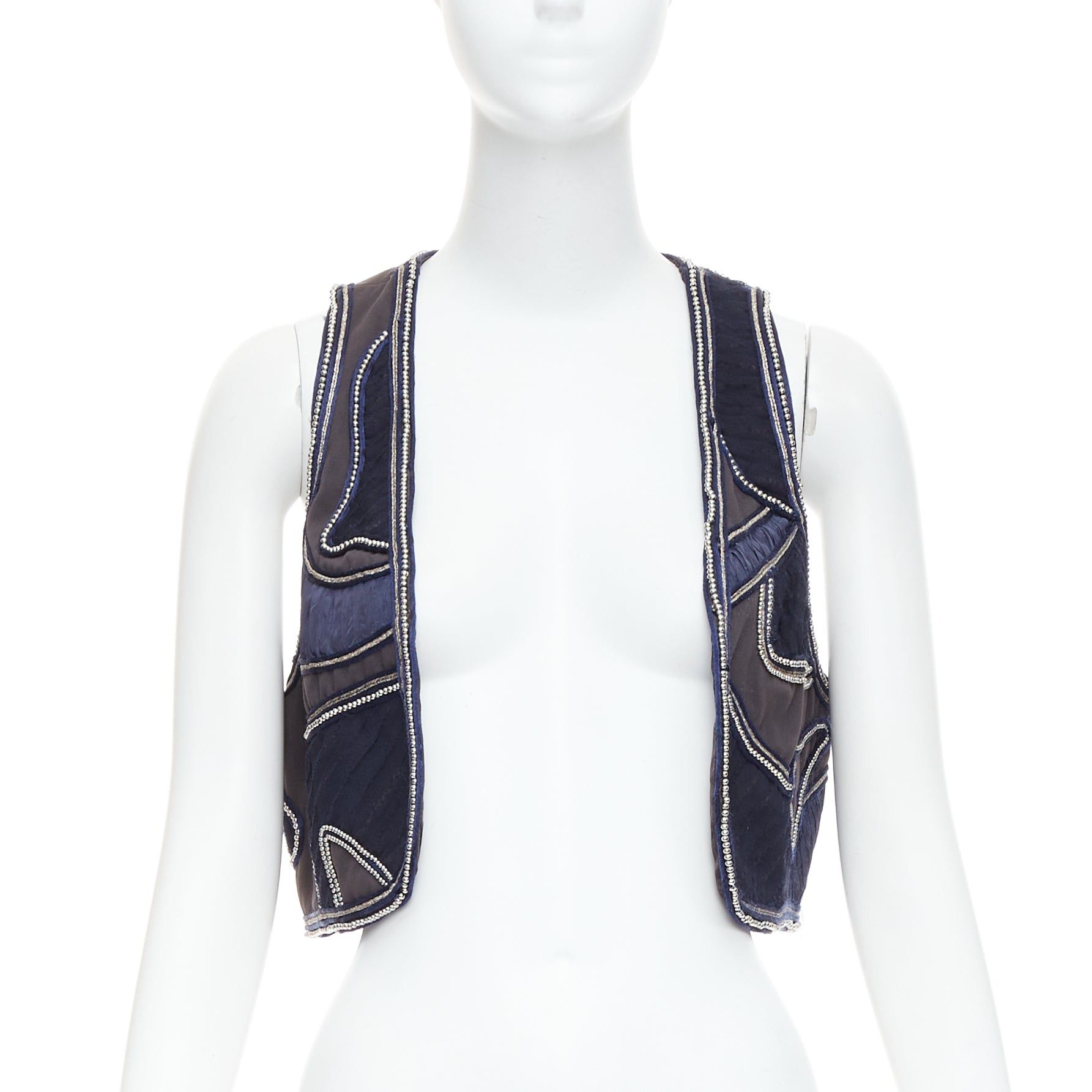 3.1 Phillip Lim 3.1 PHILLIP LIM blue silver dome studded silk lined patchwork vest US4 S Size S / US 4 / IT 40 - 3 Thumbnail