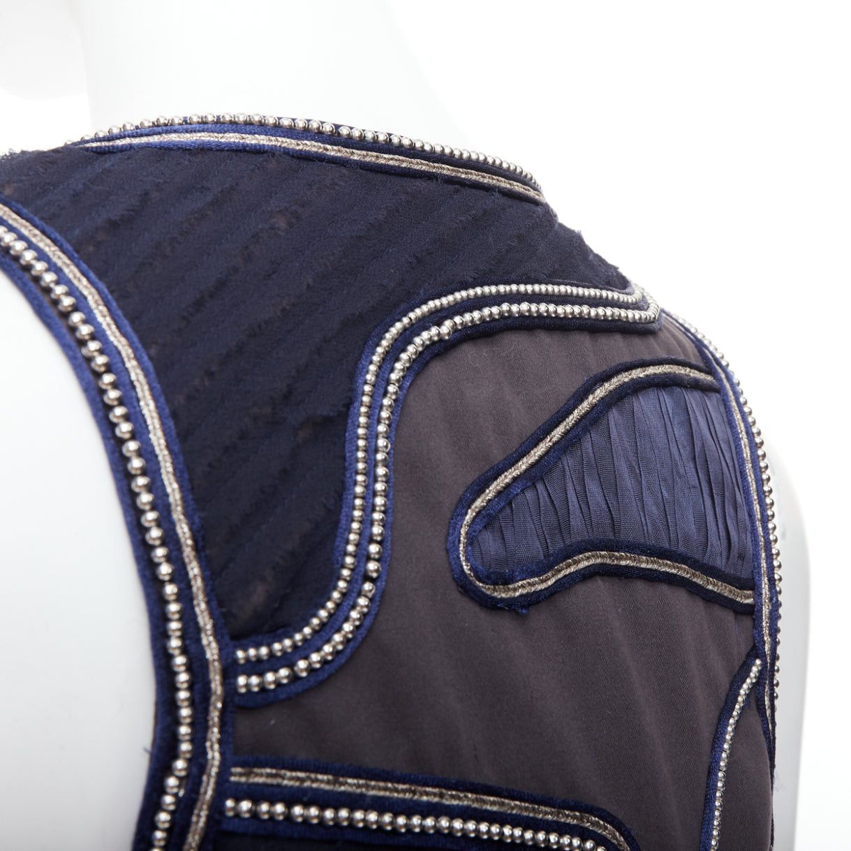 3.1 Phillip Lim 3.1 PHILLIP LIM blue silver dome studded silk lined patchwork vest US4 S Size S / US 4 / IT 40 - 2 Thumbnail