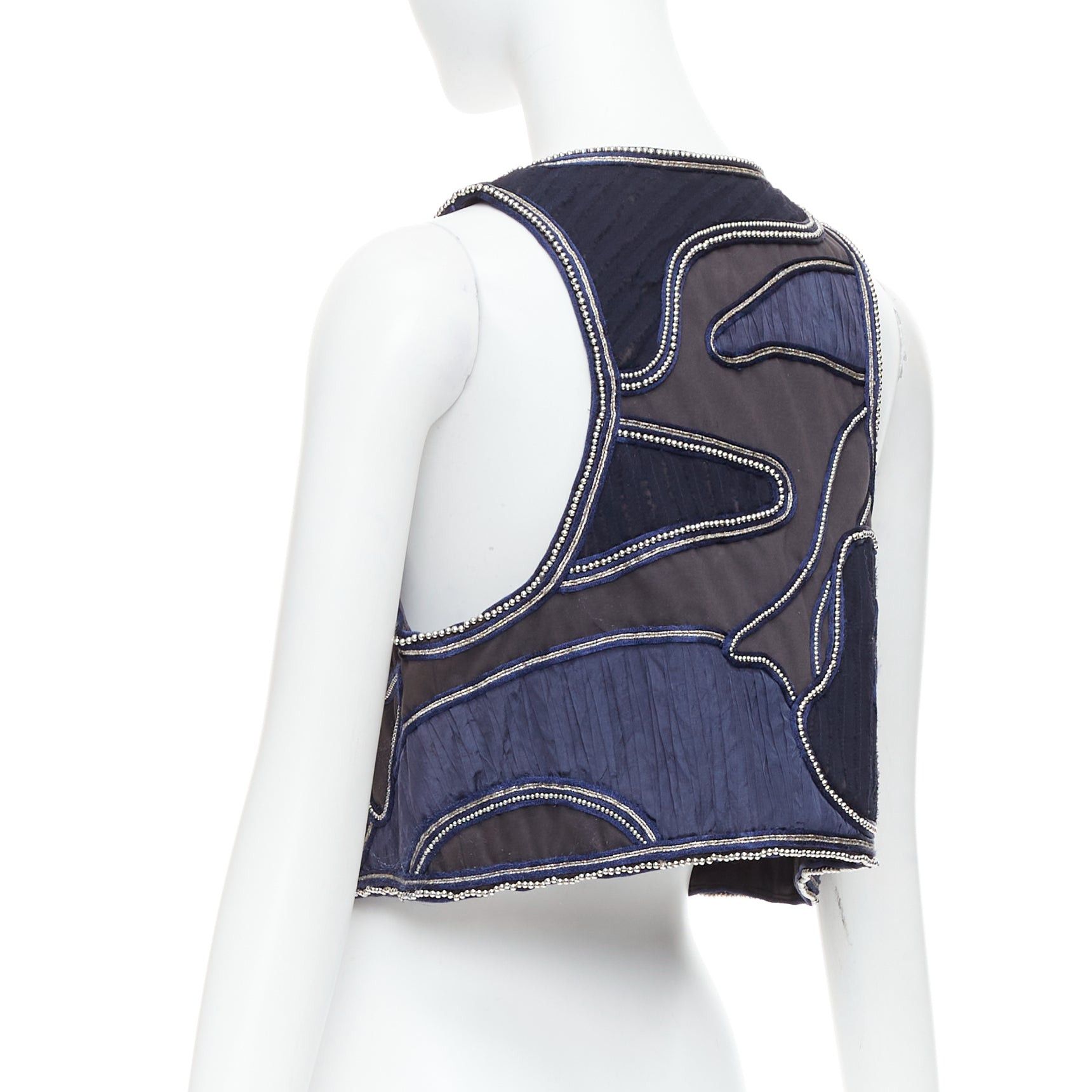 3.1 Phillip Lim 3.1 PHILLIP LIM blue silver dome studded silk lined patchwork vest US4 S Size S / US 4 / IT 40 - 6 Thumbnail