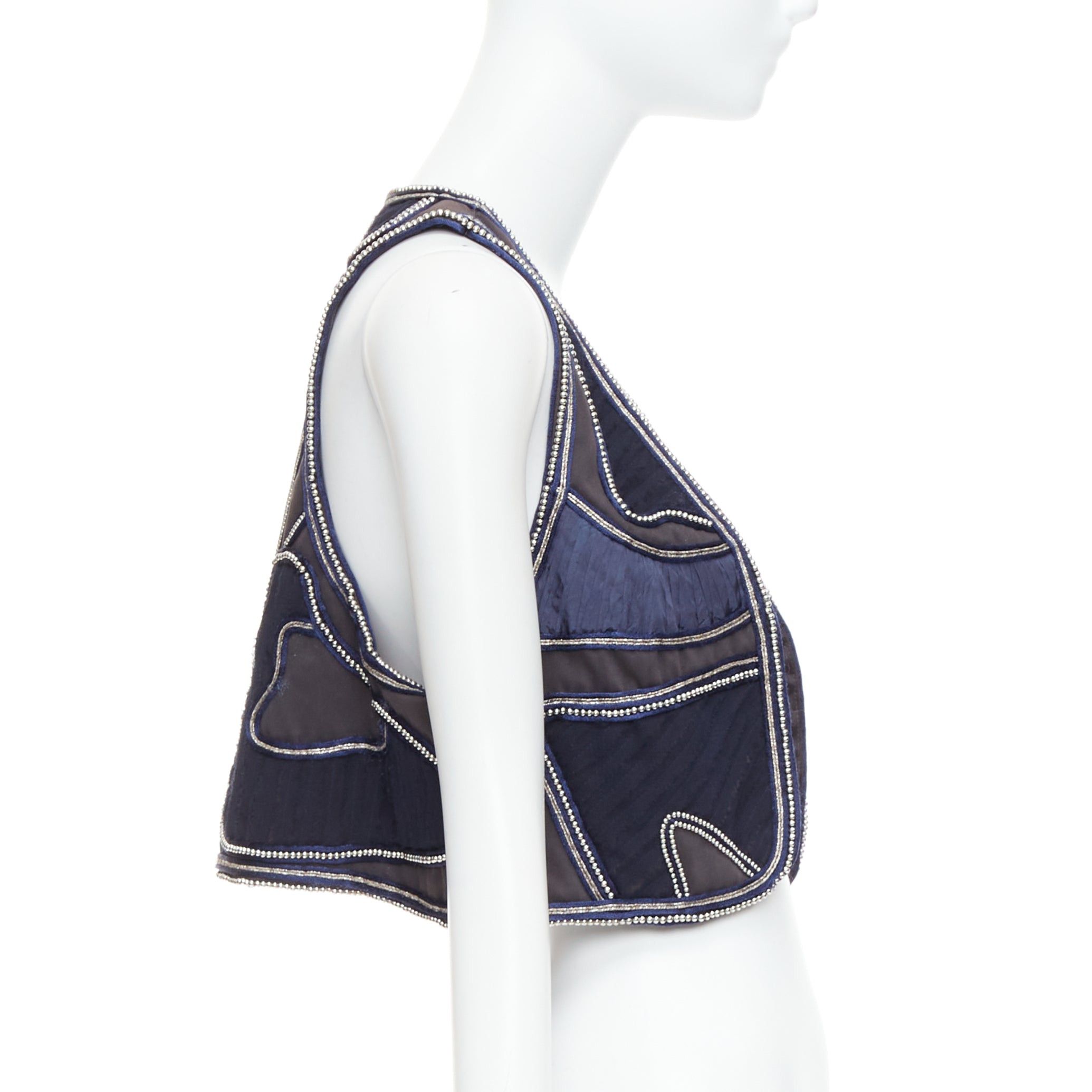 3.1 Phillip Lim 3.1 PHILLIP LIM blue silver dome studded silk lined patchwork vest US4 S Size S / US 4 / IT 40 - 4 Thumbnail