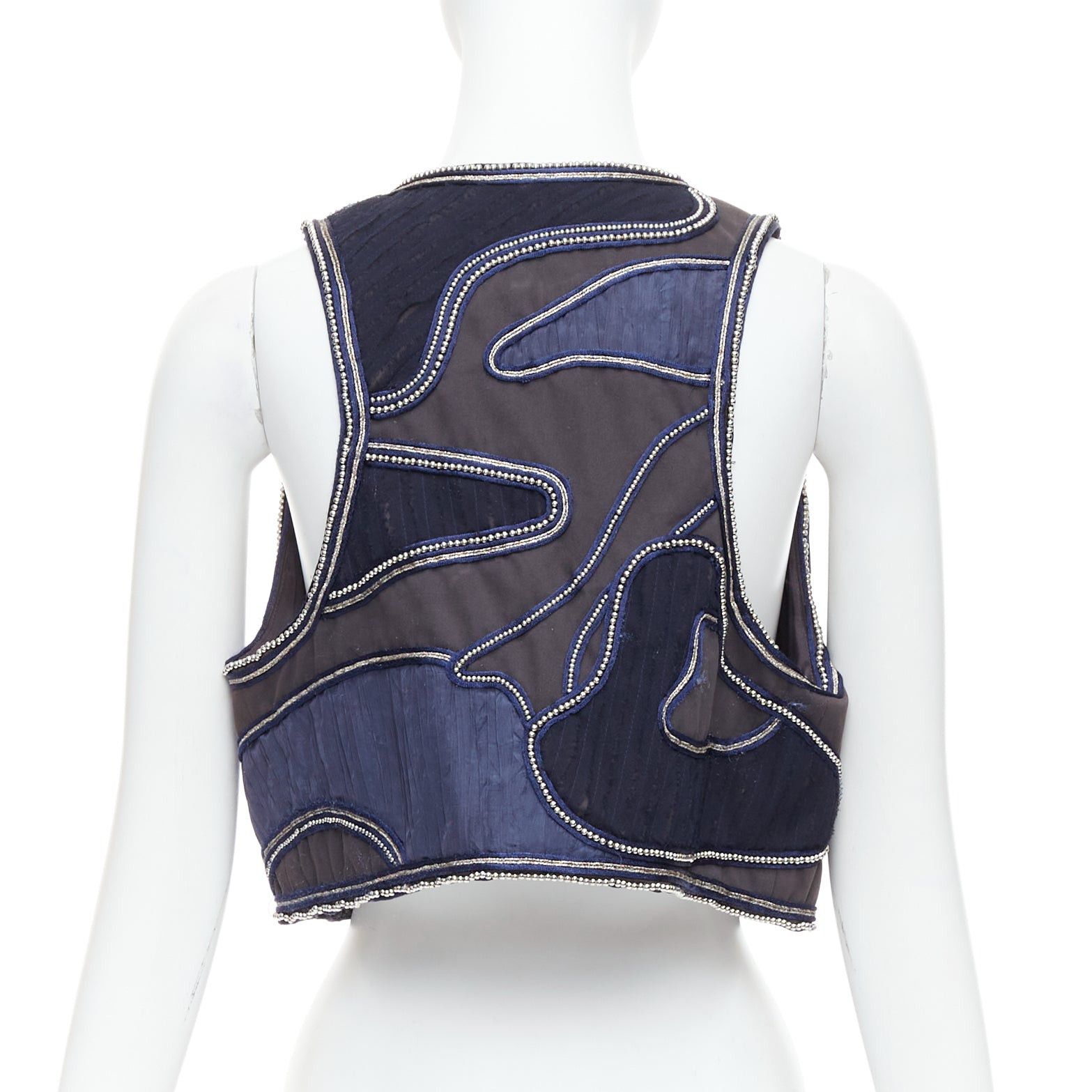 3.1 Phillip Lim 3.1 PHILLIP LIM blue silver dome studded silk lined patchwork vest US4 S Size S / US 4 / IT 40 - 5 Thumbnail
