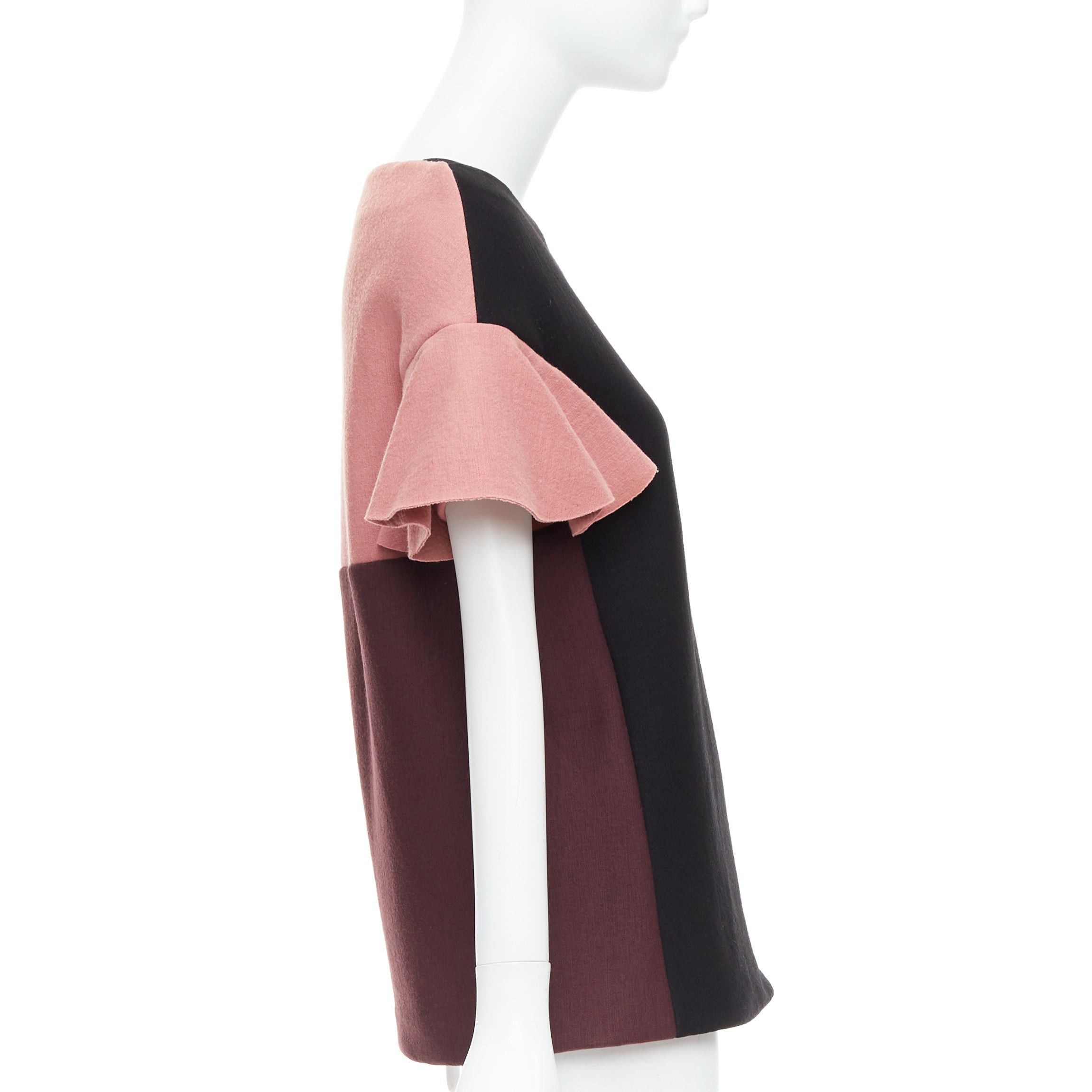 MARNI black pink wool cotton blend ruffle sleeve tunic top IT40 S