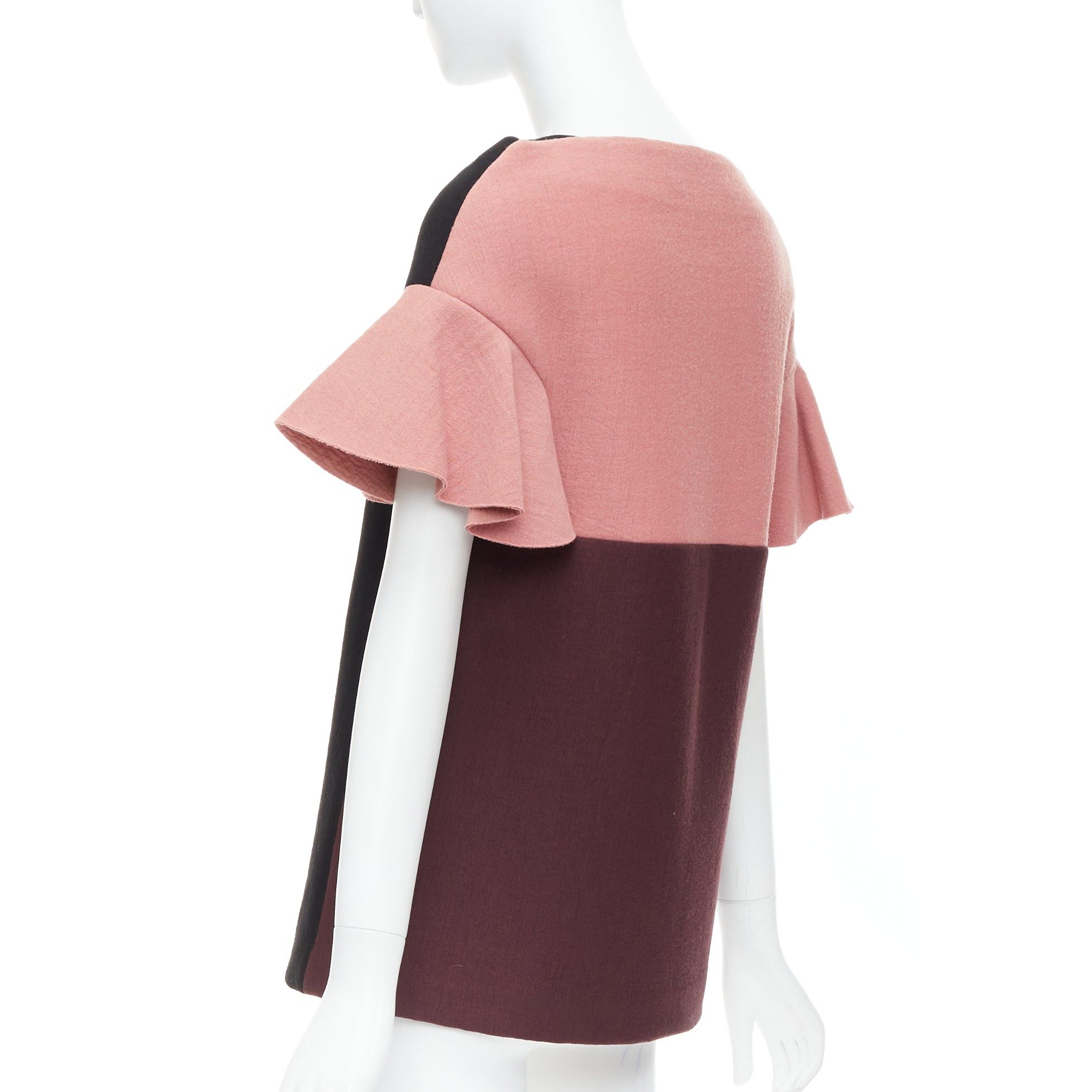MARNI black pink wool cotton blend ruffle sleeve tunic top IT40 S
