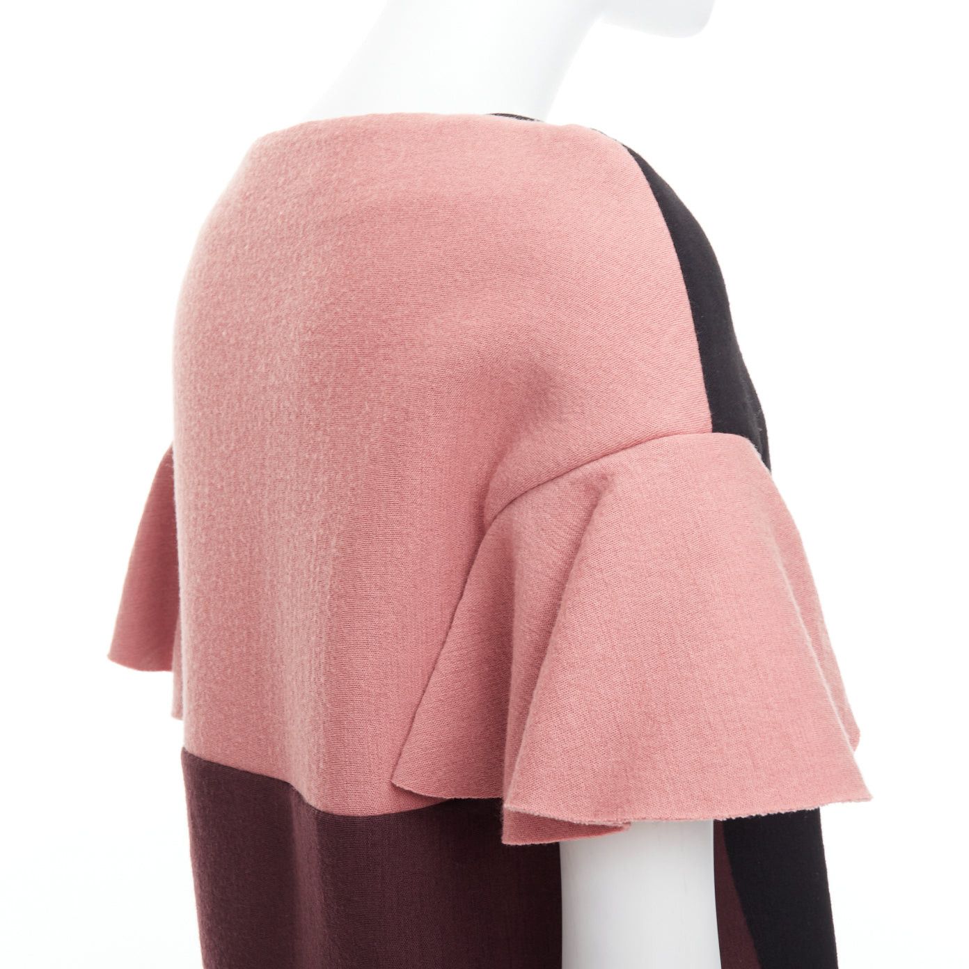MARNI black pink wool cotton blend ruffle sleeve tunic top IT40 S