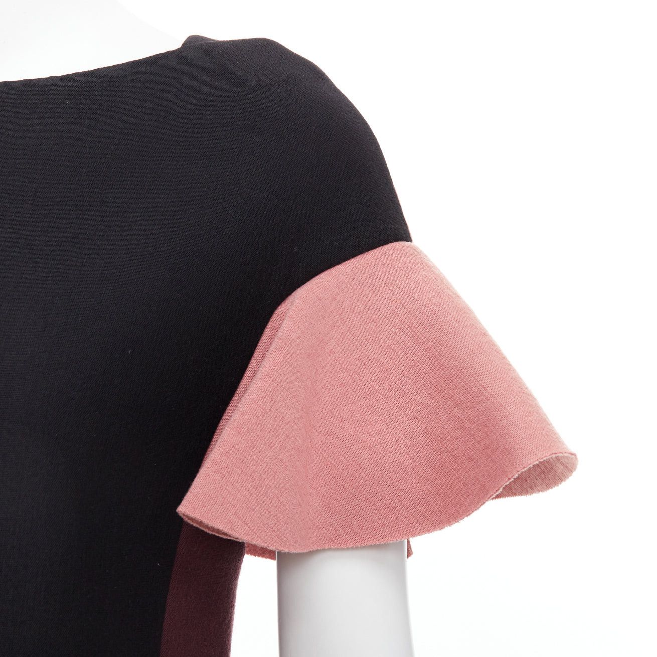 MARNI black pink wool cotton blend ruffle sleeve tunic top IT40 S