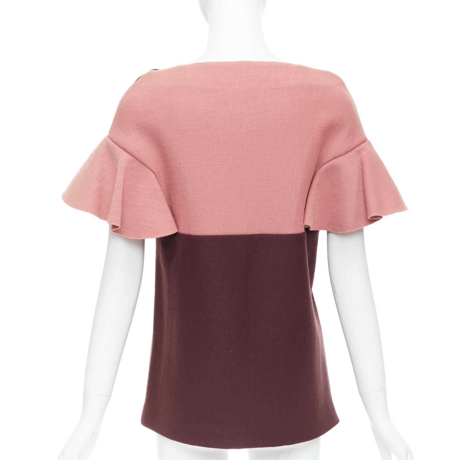 MARNI black pink wool cotton blend ruffle sleeve tunic top IT40 S