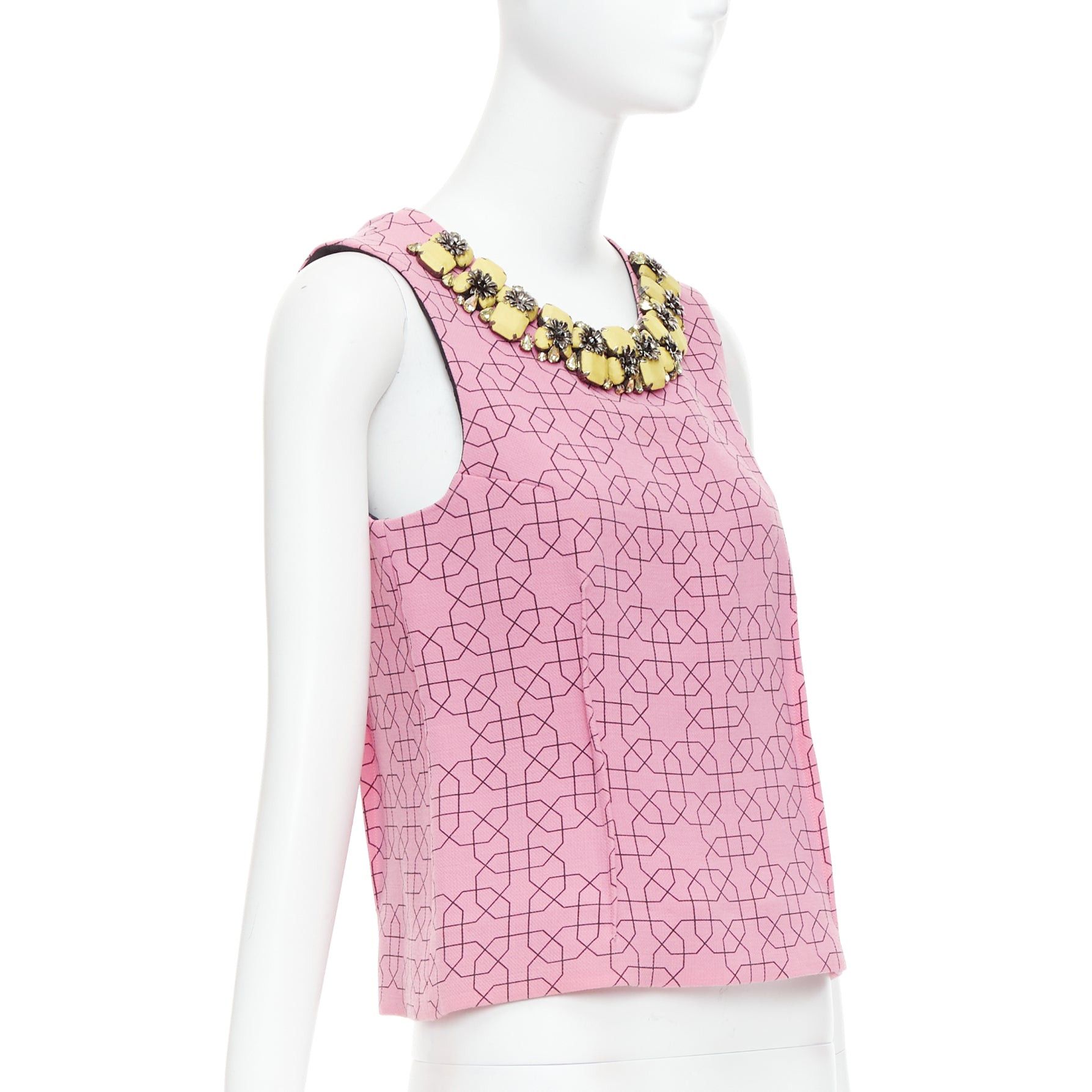 Marni MARNI pink virgin wool yellow embellished jewel collar vest IT40 S Size S / US 4 / IT 40 - 3 Thumbnail