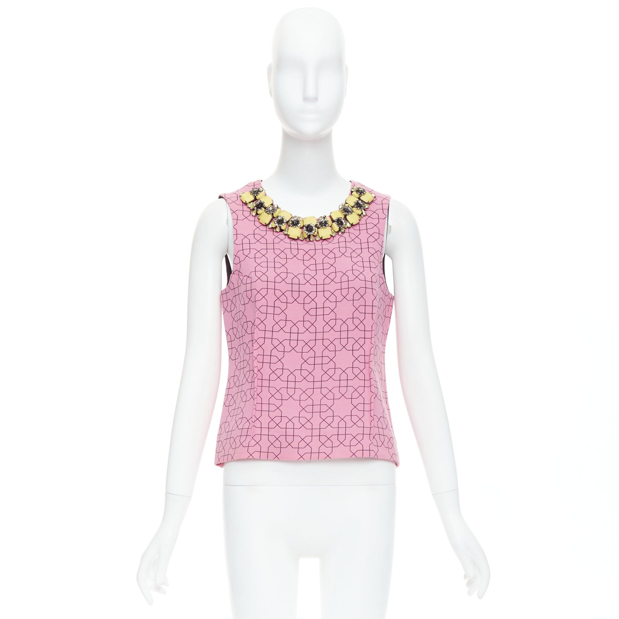 Marni MARNI pink virgin wool yellow embellished jewel collar vest IT40 S Size S / US 4 / IT 40 - 9 Thumbnail