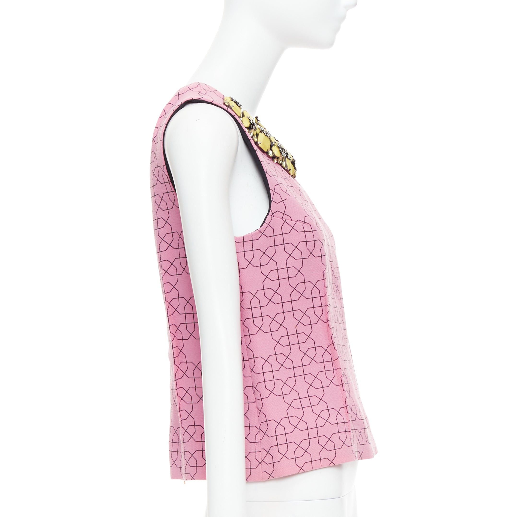 Marni MARNI pink virgin wool yellow embellished jewel collar vest IT40 S Size S / US 4 / IT 40 - 4 Thumbnail