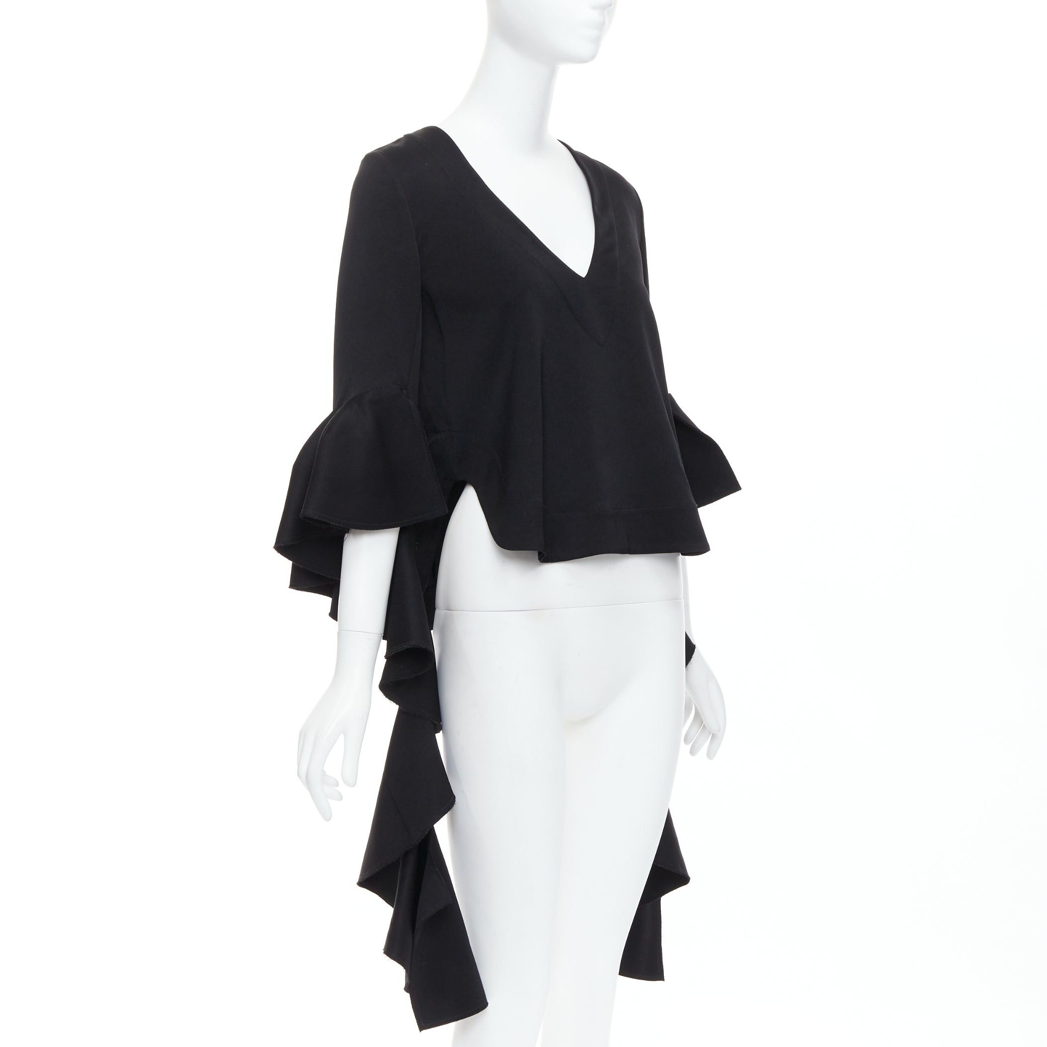 ELLERY ELLERY black cascade sleeves high low hem V-neck top UK8 S Size M / US 6-8 / IT 42-44 - 3 Thumbnail
