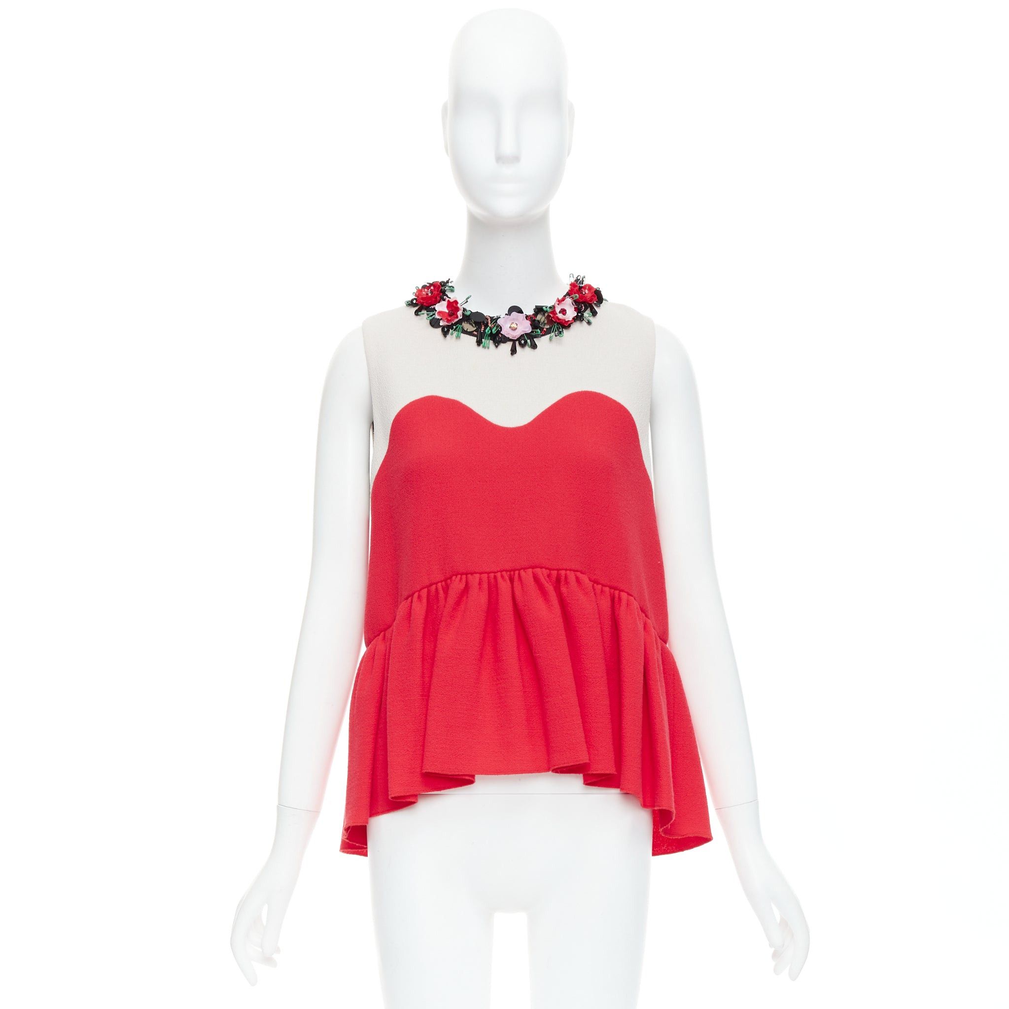 MSGM MSGM red nude floral embellished collar peplum vest top IT42 M Size M / US 6-8 / IT 42-44 - 9 Thumbnail