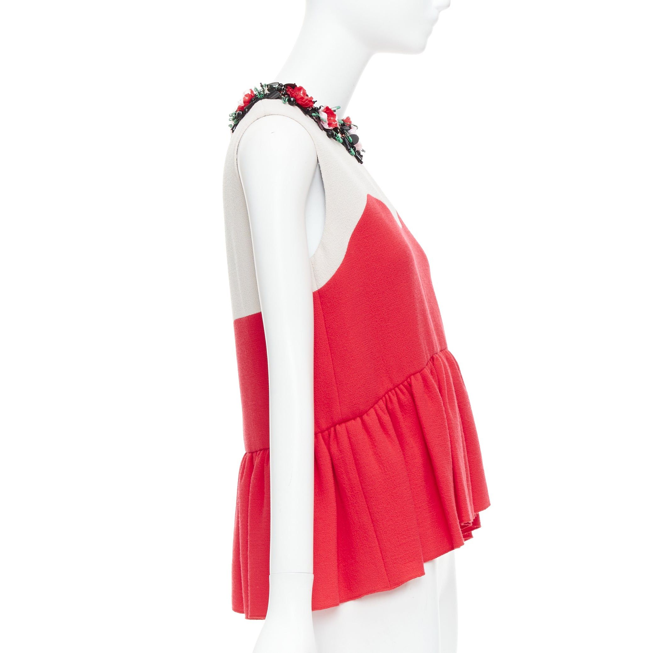 MSGM MSGM red nude floral embellished collar peplum vest top IT42 M Size M / US 6-8 / IT 42-44 - 4 Thumbnail