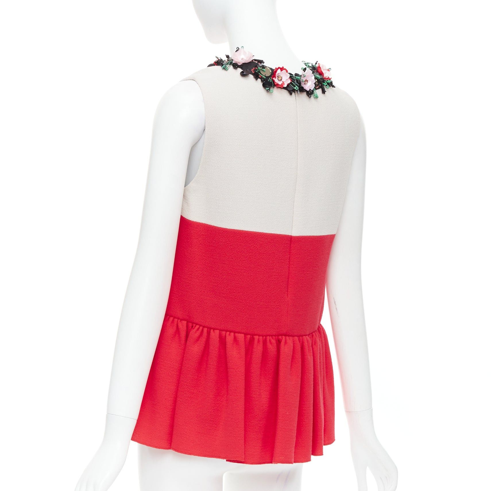 MSGM MSGM red nude floral embellished collar peplum vest top IT42 M Size M / US 6-8 / IT 42-44 - 5 Thumbnail