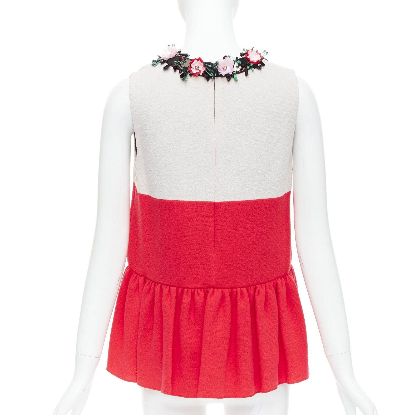 MSGM MSGM red nude floral embellished collar peplum vest top IT42 M Size M / US 6-8 / IT 42-44 - 6 Thumbnail