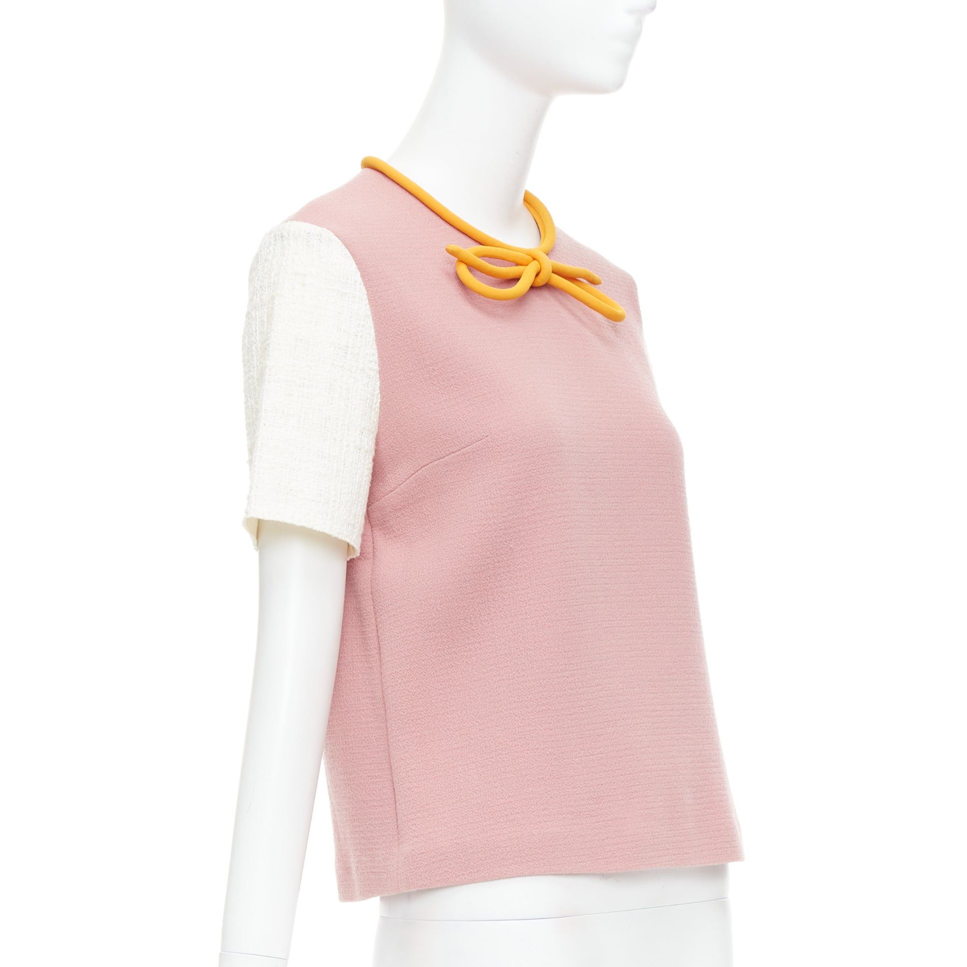 ROKSANDA ROKSANDA dusty pink wool cotton blend orange bow front top Size S / US 4 / IT 40 - 3 Thumbnail