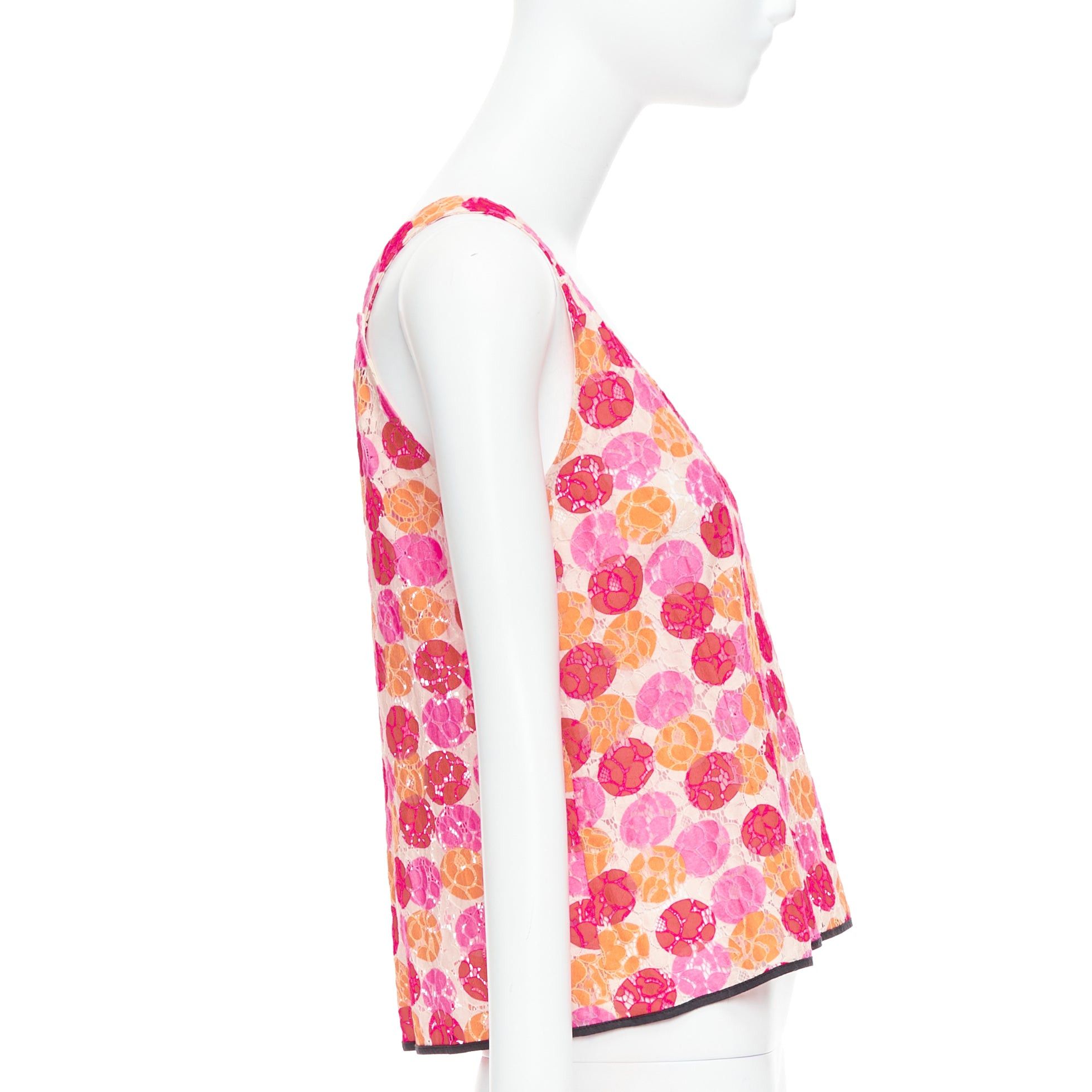 Marni MARNI 2012 pink orange dot print lace deep V neck tank top IT40 S Size S / US 4 / IT 40 - 4 Thumbnail