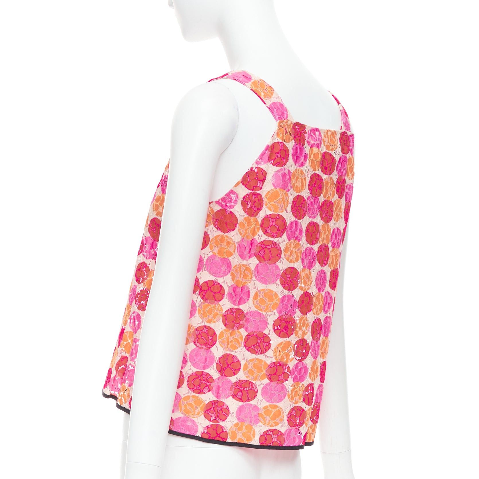 Marni MARNI 2012 pink orange dot print lace deep V neck tank top IT40 S Size S / US 4 / IT 40 - 6 Thumbnail