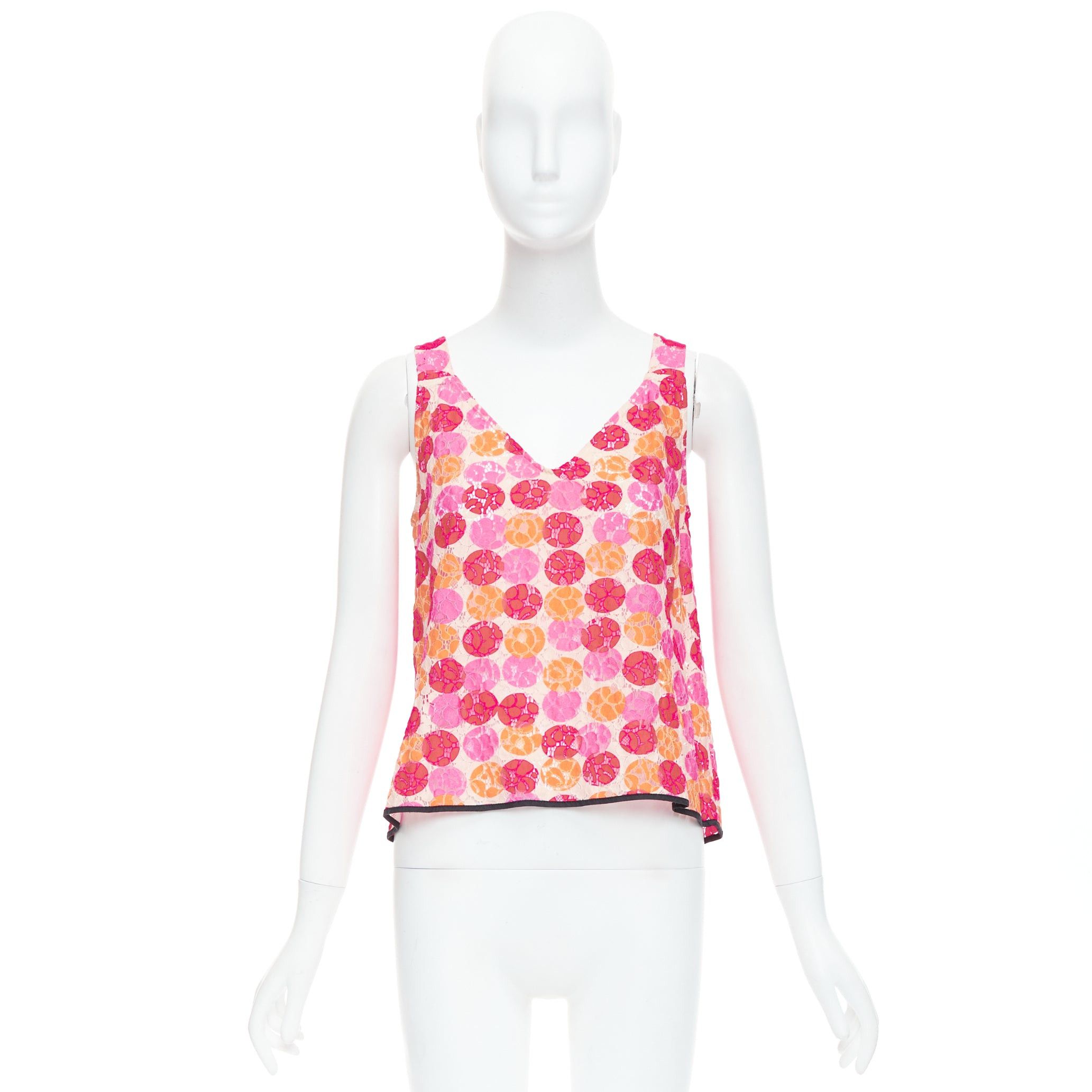 Marni MARNI 2012 pink orange dot print lace deep V neck tank top IT40 S Size S / US 4 / IT 40 - 9 Thumbnail