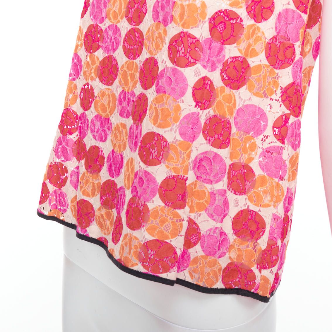 Marni MARNI 2012 pink orange dot print lace deep V neck tank top IT40 S Size S / US 4 / IT 40 - 7 Thumbnail
