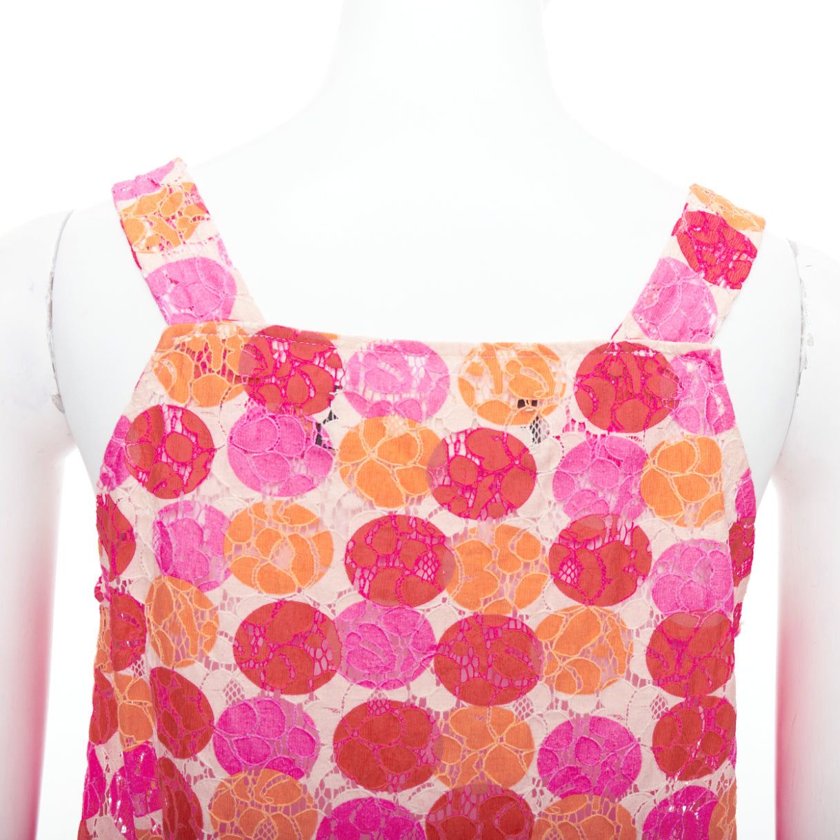 Marni MARNI 2012 pink orange dot print lace deep V neck tank top IT40 S Size S / US 4 / IT 40 - 2 Thumbnail